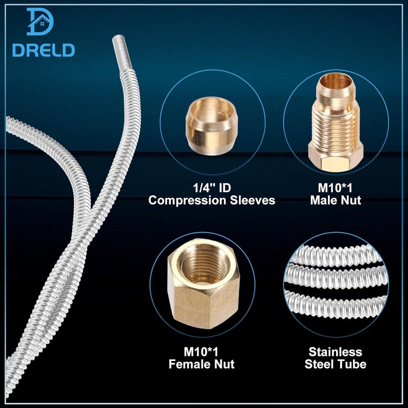 DRELD 36 inch 1/4'' Pilot Tube Fitting Kit with Olive Fittings M10x1 Female and Male Nuts, 1/4 Inch OD Stainless Steel Flexible Flex Pilot Burner Tube Pipe Fit for Natural Gas Propane Appliances - Image 4